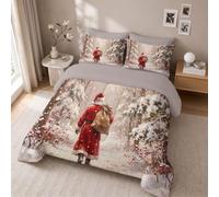 Couvre Lit Boutis Matelassé pour 2 Personnes Peinture À L'Huile Sur La Forêt Dessus de Lits Microfibre Doux Couverture de Lit Courtepointe Printemps Èté Jeté (240×260 cm, Père Noël Vue De Dos)