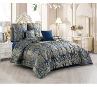 Couvre Lit - BRENDA - 5 Pcs - Bleu - 220x240 cm - 100% Polyester