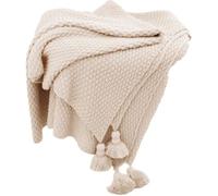 Couvre-lit, couverture en tricot avec pompons, couverture décorative légère et chaude, couverture de Beige 120x150cm