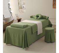 Couvre-lit de massage avec trou pour le visage, ensemble de literie pour salon de beauté 4 pièces, jupe de table de massage en coton tricoté, housse de lit vert Square bedside 185*70cm (72.8*31.5in）
