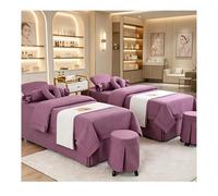 Couvre-lit de massage en lin et coton de haute qualité, 4 pièces, linge de salon de beauté épais, drap de lit de fumigation infroissable avec jupe taie d'o Violet Square bedside 185*80cm(72.8*31.5in）