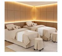 Couvre-lit de massage en lin et coton de haute qualité, 4 pièces, linge de salon de beauté épais, drap de lit de fumigation infroissable avec jupe taie d'o Beige Square bedside 190*80cm (74.8*31.5in)