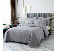 Couvre-lit De Style Américain Boutis Queen Super King Couettes Matelassées 100% Coton Chic Broderie 3PCS Chambre Décoration Dessus De Lit Multifonction + 2 Taies d'oreiller 50x70cm,Grey-230x250cm