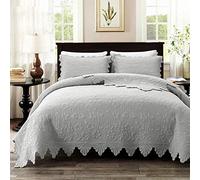 Couvre-lit Dessus De Lit Matelassé 2 Personnes Patchwork Courtepointe Boutis Jeté De Lit 100% Coton 3 Pièces Avec Housses D'Oreiller,Grey-250x270cm