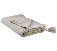Couvre-Lit en Coton 150 x 200 cm avec Pompons Couverture Plaid Taupe Lindula