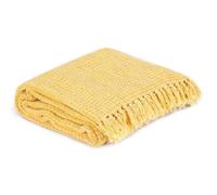 Couvre-lit en coton 160 x 210 cm jaune moutarde avec pompons | 100 % coton, délavé à la pierre, 425 g/m², teint, doux, décoratif pour lit, canapé, chaise