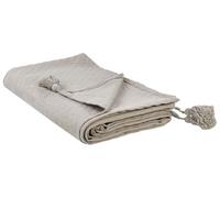 Couvre-Lit en Coton 220 x 200 cm avec Pompons Couverture Plaid Taupe Lindula