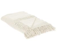 Couvre-lit en Coton 220 x 240 cm avec Franges Couverture Décoratif Blanc Cassé Y