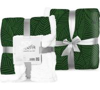 Couvre-lit en microfibre 150x200 Sherpa vert feuilles blanc cuir d'agneau réversible Faro