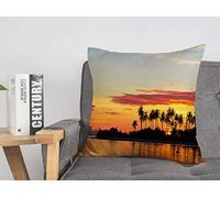 Couvre-lit Housse de Coussin Crépuscule Tranquille Sombre Palmiers Incroyable Lagon Ciel Nuageux Nature Parcs Design extérieur Bleu Loisirs Housses de Coussin Confortables 45,7 x 45,7 cm pour lit, v