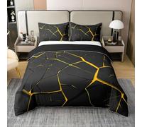 Couvre Lit Imprimé Nid d'abeille Jaune 220x240,Lampe Jaune Housse de Couette,Rayures Géométriques Modernes Literie,Housse de Couette Géométrique Nid d'abeille 2 Taies d'oreiller (Noir Double Face)