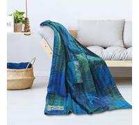 Couvre-lit indien en soie patola patchwork Kantha - Couette Couvre-lit bohème fait à la main - Turquoise - King size 274,3 x 274,3 cm