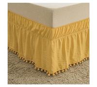 Couvre-lit Jaune Jupe De Lit Plissée Queen Size Draps-Housses Forme Boule Gland King Plaine Colchas(Jianghuang,99x190x42cm)
