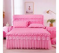 Couvre-lit Jupes De Lit, 3 Pièces Dentelle Jupe Dessus De-lit Draps Avec Jupe De Lit à Volants Anti-poussière Princesse/Anti-Rides/antidérapante,RosePink-200x220cm