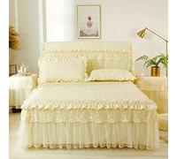 Couvre-lit Jupes De Lit, 3 Pièces Dentelle Jupe Dessus De-lit Draps Avec Jupe De Lit à Volants Anti-poussière Princesse/Anti-Rides/antidérapante,Beige-150x200cm