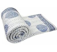 Couvre-lit Kantha indien Kantha pour lit king size - En coton blanc - Imprimé à la main - 100 % coton