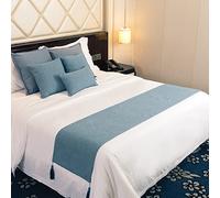 Couvre-lit King Size Bleu en mélange de Coton avec Pompons, Couleur Unie, Double, SiBed, jeté de lit, Couverture décorative pour Chambre à Coucher, hôtel, Mariage, 45 x 240 cm