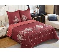 Couvre-lit matelassé - B-1-121 - 220x240cm - 2 Taies 65x65cm - Rouge - Imprimé double face