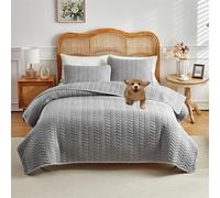 Couvre Lit Matelassé Couverture Patchwork,Dessus de Lits 2 Personnes de Luxe Courtepointe réversible Doux literie avec 2 Taies d'oreiller Gris 229 * 229cm(90"x90")