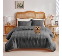 Couvre Lit Matelassé Couverture Patchwork,Dessus de Lits 2 Personnes de Luxe Courtepointe réversible Doux literie avec 2 Taies d'oreiller Black and Gray 173 * 229cm(68"x90")