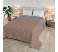 Couvre-lit matelassé d’été Golia, Made in Italy, 100% Polyester - Couvre-lit Double Face Effet WaterWashed - Couverture légère avec garnissage 65 g - Lit Double 260x250 cm - Rosa/Grigio Chiaro