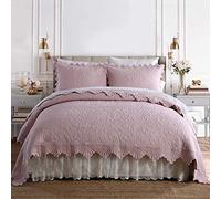 Couvre Lit Matelasse De Luxe Blanc/Gris/Rose Dessus De Lit 2 Personnes Boutis En Coton Courtepointe Couverture De Lit Réversible Jeté De Lit Parure De Lit Avec 2 Taies D'oreiller,Pink-240x260cm