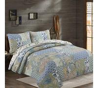 Couvre Lit Matelassé De Luxe Dessus De Lit 2 Personnes Boutis Coton Couverture De Lit Patchwork Avec 2 Taies D'oreiller,T-230X250CM