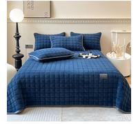 Couvre lit Matelassé De Luxe Dessus De Lit 2 Personnes Matelasse Boutis,Velours de Lait Style Quilt Couverture Polyvalente Parure de lit avec 2 Taies d'oreiller Bleu foncé 230x250cm