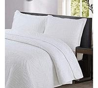 Couvre-lit matelassé en coton lavé 3 pièces Patchwork Couverture de couette de couleur unie Couvre-lit 100% coton Simple Double Couvre-lit Taies d'oreiller Ensemble de draps de literie, Blanc 250CMx2