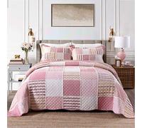 Couvre-lit matelassé en Coton Super King Size Rose Blanc 3 pièces Vintage Beautiful Stripe Handmade Patchwork Parure de lit Quilt/Sham Throw Set, 230 x 250 cm The New