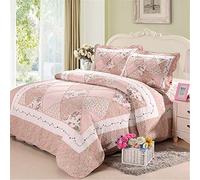 Couvre-lit matelassé Patchwork 3 pièces Super King Size Coton Shabby Chic Rose Floral en Relief lit Couvre-lit Ensemble de literie avec taies d'oreiller et Fermeture éclair,230×250cm(91×98in)