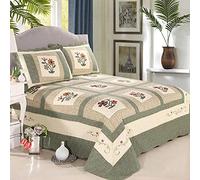 Couvre-Lit Matelassé Vert Dessus De Lit Lavable Polyvalent En Coton Brodé Floral Couette Fine Et Douce D'éTé Housse De Lit 230X250Cm Avec 2 Taies D'Oreiller 50X70Cm,A