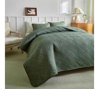 Couvre-Lit matelassée,Dessus de Lit avec 2 Taies d'oreiller, Couverture en 100% Microfibre Jeté De Li Doux et léger pour 4-Saisons Vert 173 * 229cm(68"x90")