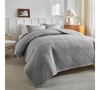 Couvre-Lit matelassée,Dessus de Lit avec 2 Taies d'oreiller, Couverture en 100% Microfibre Jeté De Li Doux et léger pour 4-Saisons Gris 173 * 229cm(68"x90")