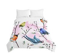 Couvre Lit Matelassée Réversible, Chickw1 3D Oiseau Imprimé Doux Microfiber Couvre-lit Couverture de lit Jeté de Lit Dessus de Lit Courtepointe (Encre Rose,150x200cm)