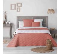 Couvre-lit microfibre matelassé Mellow chic terracotta et blanc 80x180 cm
