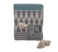 Bloomingville Couverture 64% Coton, 21% Polyester, Acrylique, 6% Soie synthétique, 3% Autres Fibres, Bleu 160x130cm