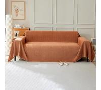 Couvre-lit multifonction en chenille de couleur unie avec franges décoratives, 230 x 180 cm, idéal comme housse de canapé pour canapé, banc et lit, orange vif