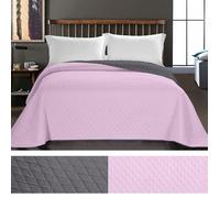 DecoKing Couvre-lit Rose Pastel Gris Anthracite Jeté de lit Double Face Entretien Facile Axel, Polyester, Rose/Anthracite, 170 x 270 cm