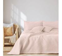 Couvre-lit - Ophelia - 260x280 cm - Matelassé réversible - Microfibre brossée rose poudré