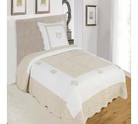 Couvre lit Peaceland 100% Coton + Taie(s) - Brodé, léger et Doux - Bicolore | Boutis matelassé • Piquage mécanique guidé main • Matière naturelle respirante • Lavable en machine