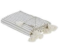 Couvre-lit Plaid Couverture en Coton 150 x 200 cm Décoratif avec Pompons Blanc C