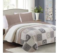 Couvre-Lit Quilt Matelassé avec 2 taies d'oreiller 40x40 cm- Beige Gris Ecru- Antea, 220x240 cm