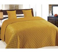 Couvre-Lit Quilt Matelassé avec 2 taies d'oreiller 40x40 cm- Jaune Moutarde - Velours Amarante, 180x220 cm