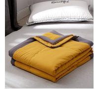 Couvre-lit réversible 140x200 cm jaune, matelassé climatisation, parure lit/canapé Label