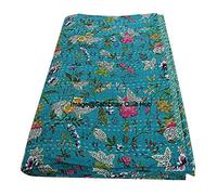 Couvre-lit réversible en pur coton pour lit king/jumeau - Motif floral et oiseaux - Turquoise - 228,6 x 274,3 cm