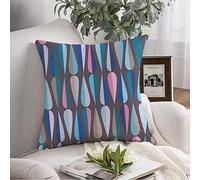 Couvre-lit taie d'oreiller Bleu Beau Milieu du siècle Moderne rétro Abstrait Milieu des années 50 Couleur Marron gouttelettes créatives élégante Housse de Coussin Coussin carré pour canapé Chaise li