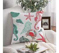Couvre-lit Taie d'oreiller Coquillage Vie Animaux Coquillage Faune sous-Marine Hippocampe Éléments D'été Étoile De Mer Eau Océan Ligne Couvre-lit Housse De Coussin Coussin Carré pour Canapé Chaise L