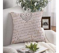 Couvre-lit taie d'oreiller Texte Vieux français Manuscrit notaire Timbre de Divers Vintage fané écriture Manuscrite Lettre Couvre-lit Housse de Coussin Coussin carré pour canapé Chaise literie 18 x