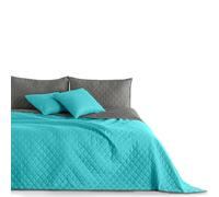 Couvre-lit Turquoise Gris Acier Jeté de lit Double Face Entretien Facile Axel, Polyester, Turquoise/Acier, 240 x 260 cm